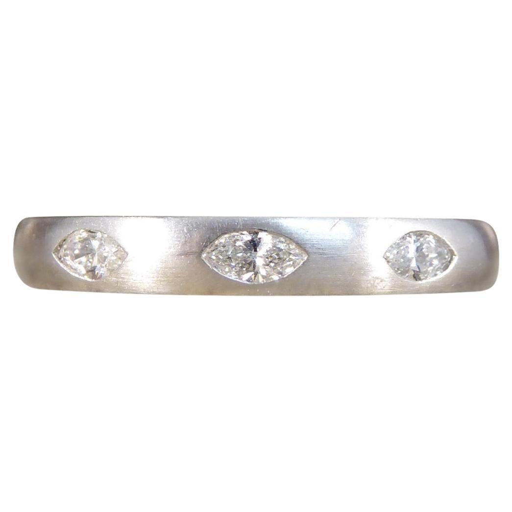 Marquise Diamond Set Brown and Newirth Ring in 18ct White Gold with Matt Finish For Sale