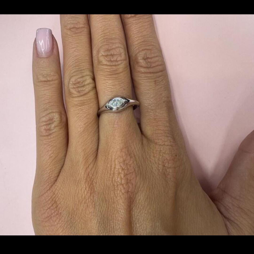 Contemporary Marquise Diamond Signet High Polished Signet Ring 0.27 Carats 14KT White Gold For Sale