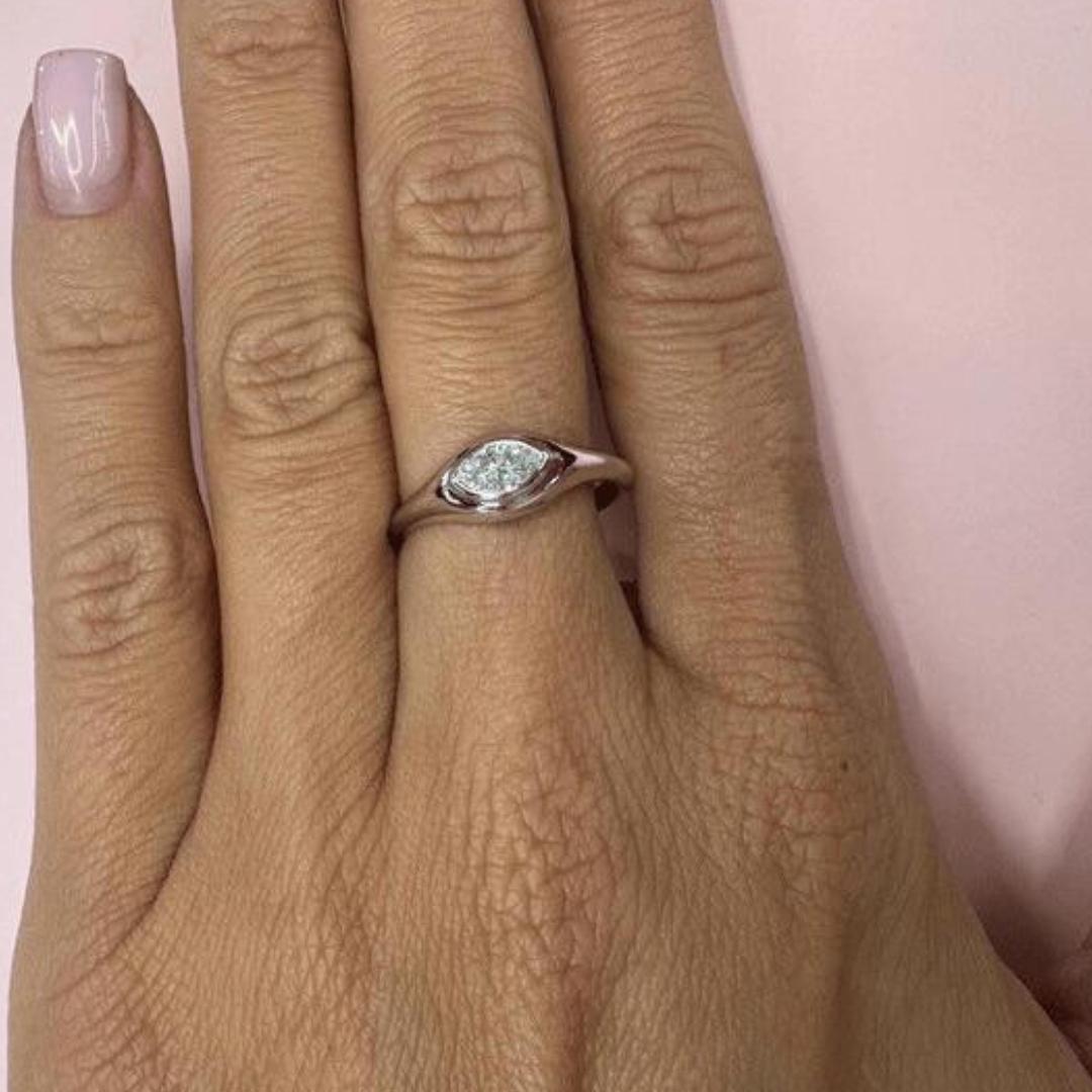 Marquise Diamond Signet High Polished Signet Ring 0.27 Carats 14KT White Gold In New Condition For Sale In New York, NY