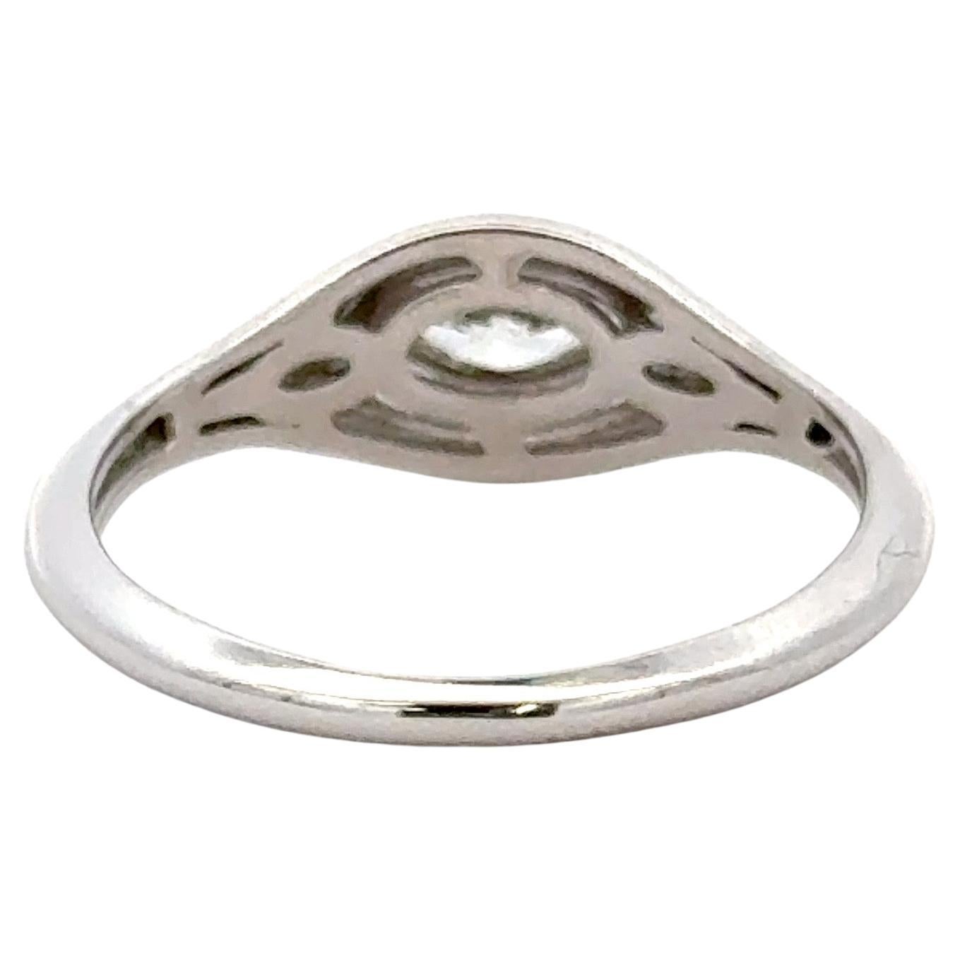 Marquise Diamond Signet High Polished Signet Ring 0.27 Carats 14KT White Gold For Sale 1