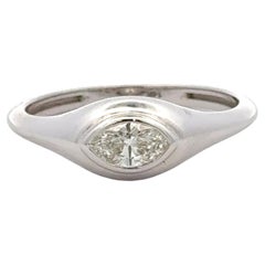 Marquise-Diamant-Siegelring hochglanzpolierter Siegelring 0,27 Karat 14KT Weißgold