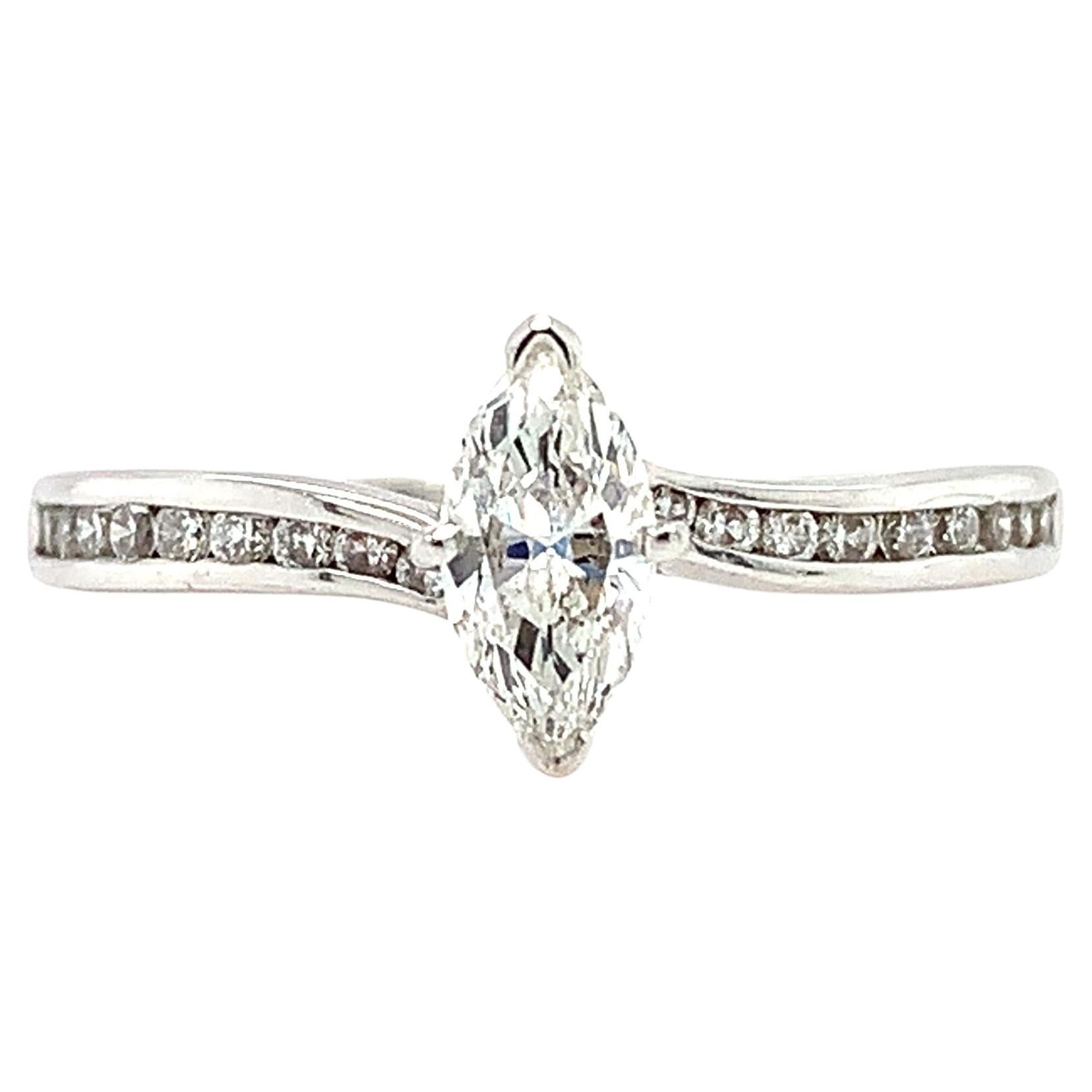 Marquise diamond solitaire classic engagement ring 18k white gold