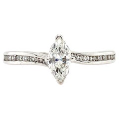Marquise diamond solitaire classic engagement ring 18k white gold
