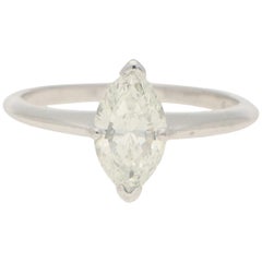 Marquise Diamond Solitaire Engagement Ring Set in 18 Karat White Gold