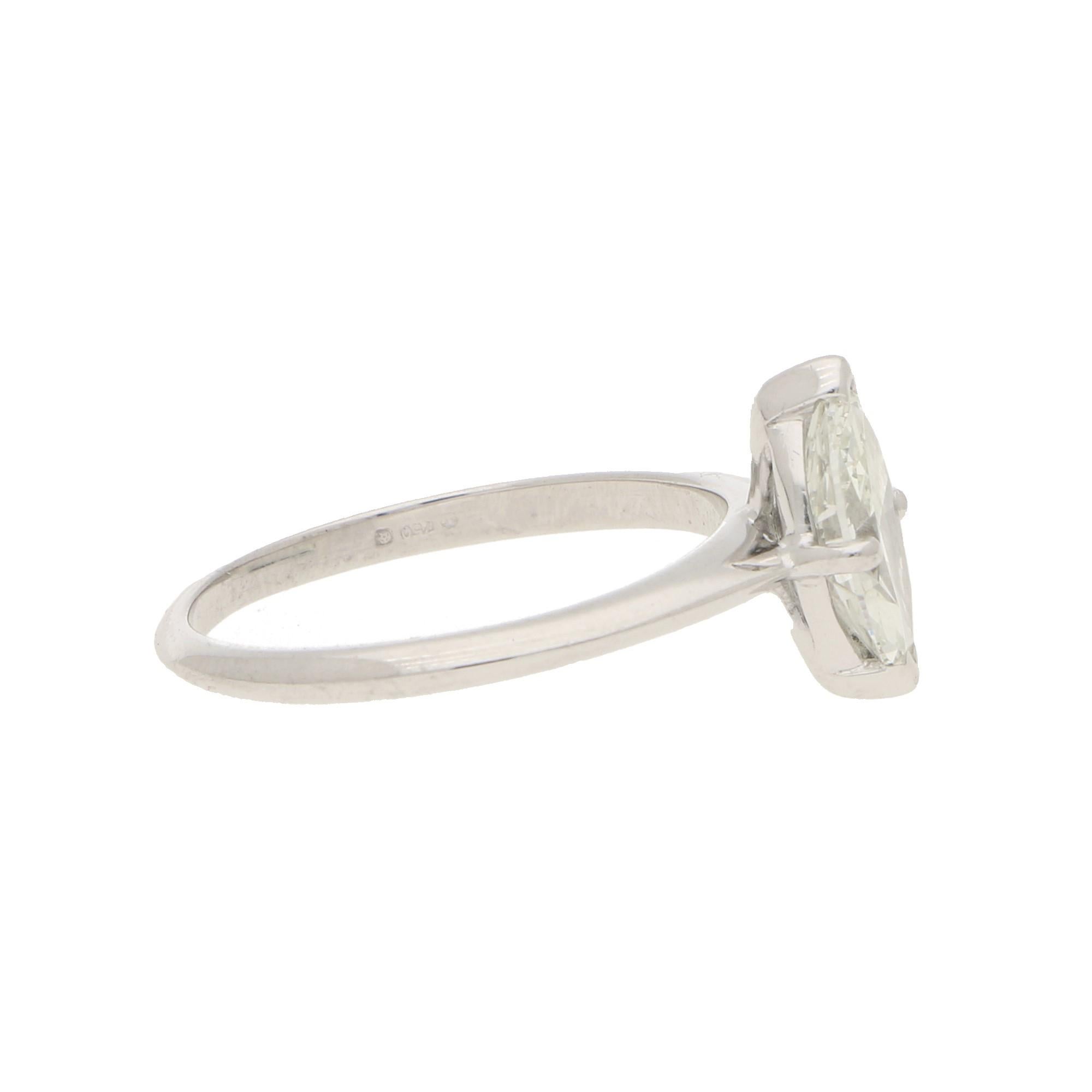 Modern Marquise Diamond Solitaire Engagement Ring Set in 18 Karat White Gold