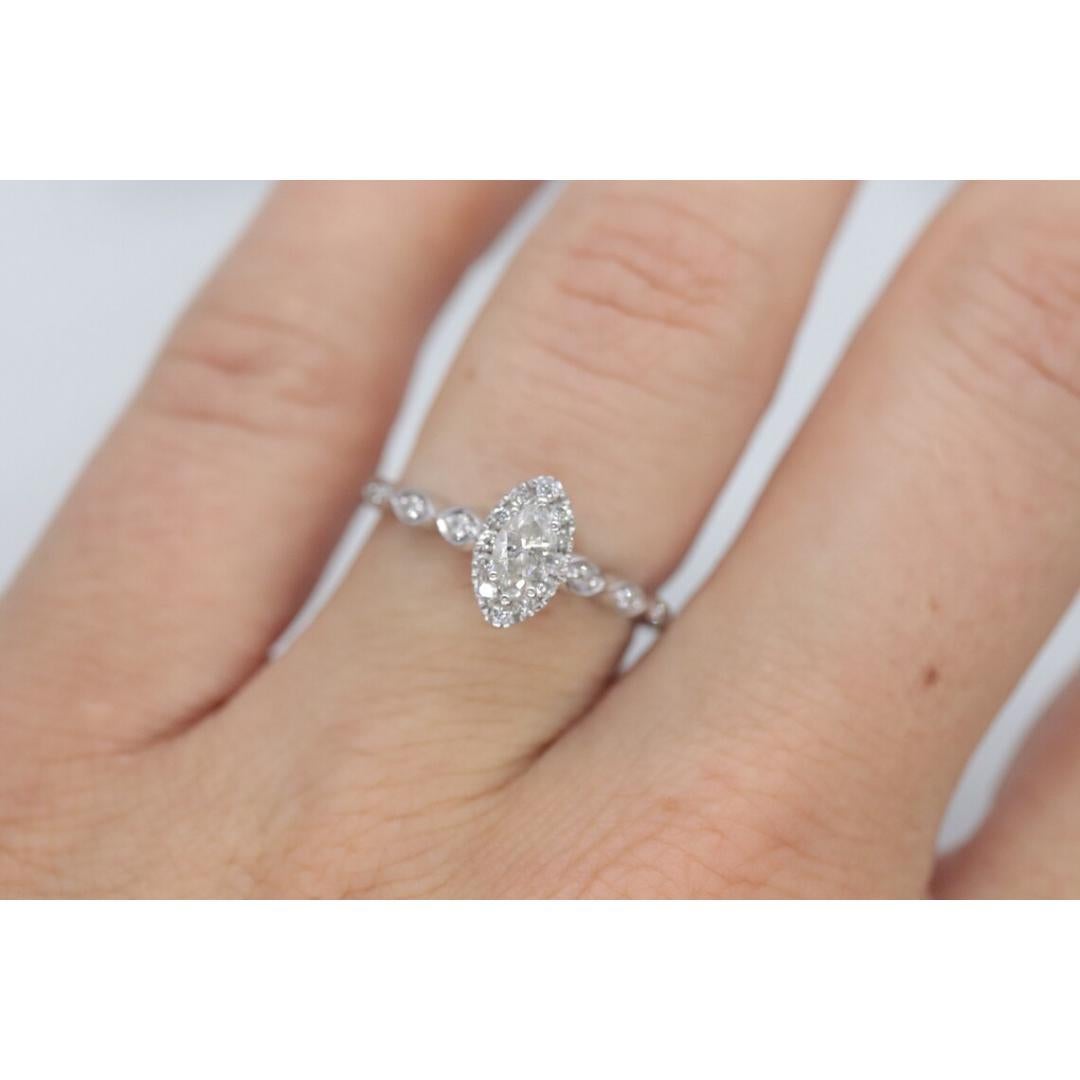 Marquise Diamant Solitär Halo Ring . 14k Weißgold HALO Diamant APPRAISED im Zustand „Gut“ im Angebot in Port Charlotte, FL