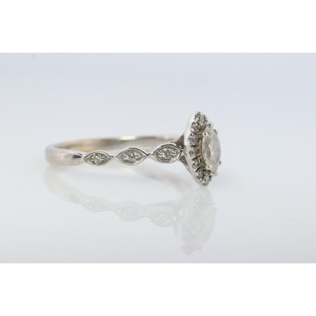 Marquise Diamant Solitär Halo Ring . 14k Weißgold HALO Diamant APPRAISED Damen im Angebot