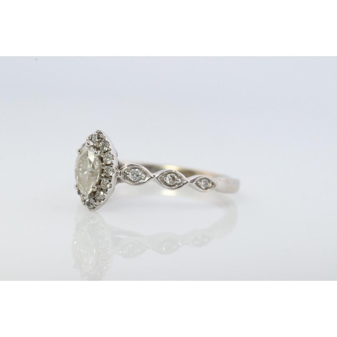 Marquise Diamant Solitär Halo Ring . 14k Weißgold HALO Diamant APPRAISED im Angebot 1