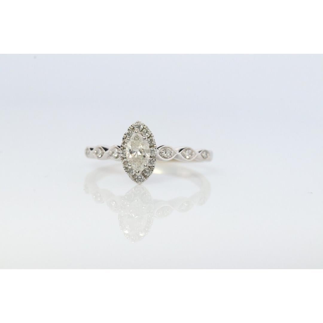 Marquise Diamant Solitär Halo Ring . 14k Weißgold HALO Diamant APPRAISED im Angebot 2