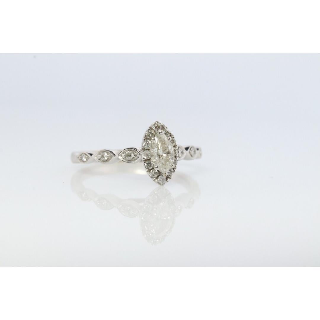 Marquise Diamant Solitär Halo Ring . 14k Weißgold HALO Diamant APPRAISED im Angebot 3