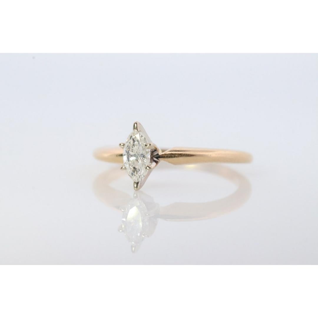 Marquise Diamond Solitaire Ring . 14k Diamond Petite 0.18ct Engagement Ring For Sale 6