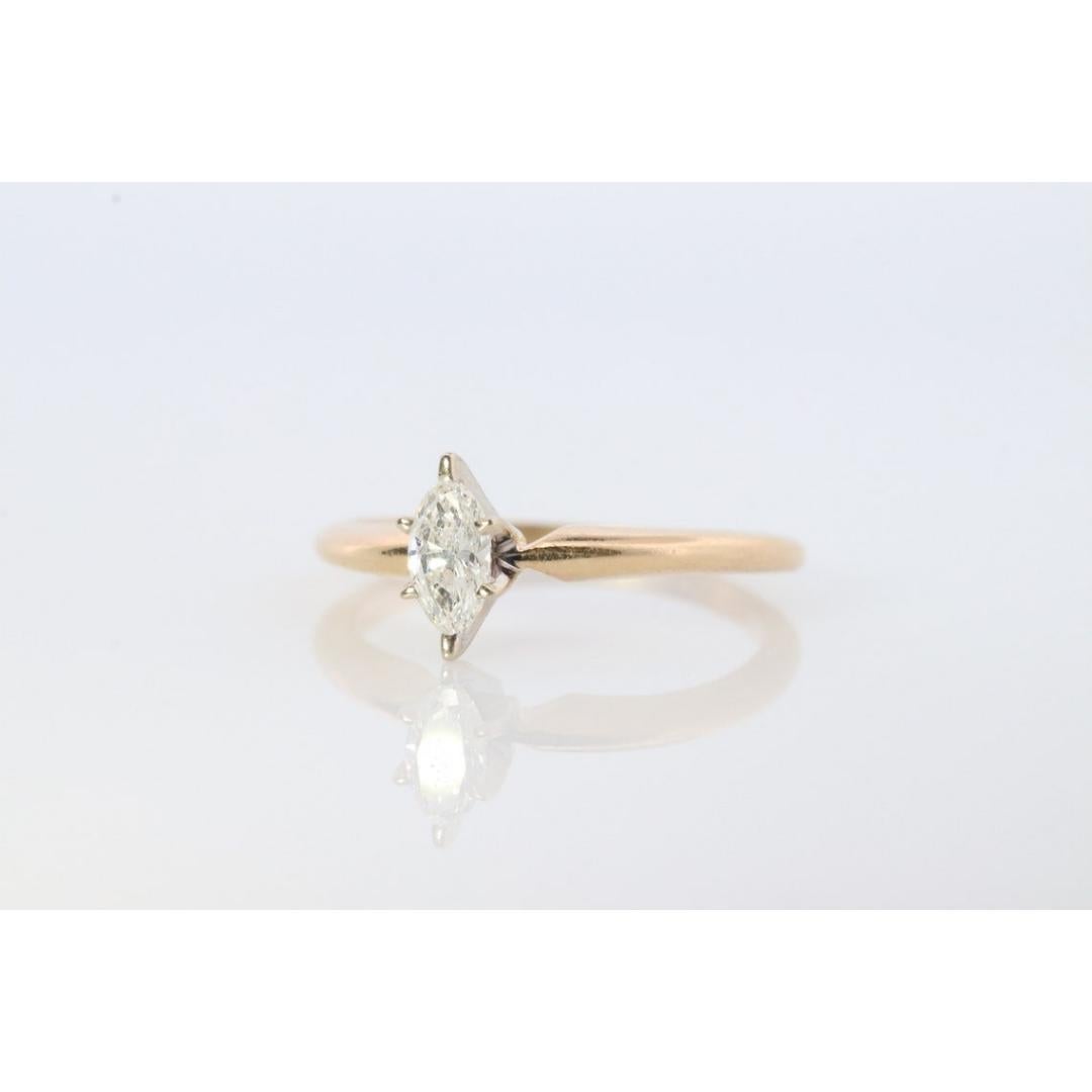 Marquise Diamond Solitaire Ring . 14k Diamond Petite 0.18ct Engagement Ring For Sale 2