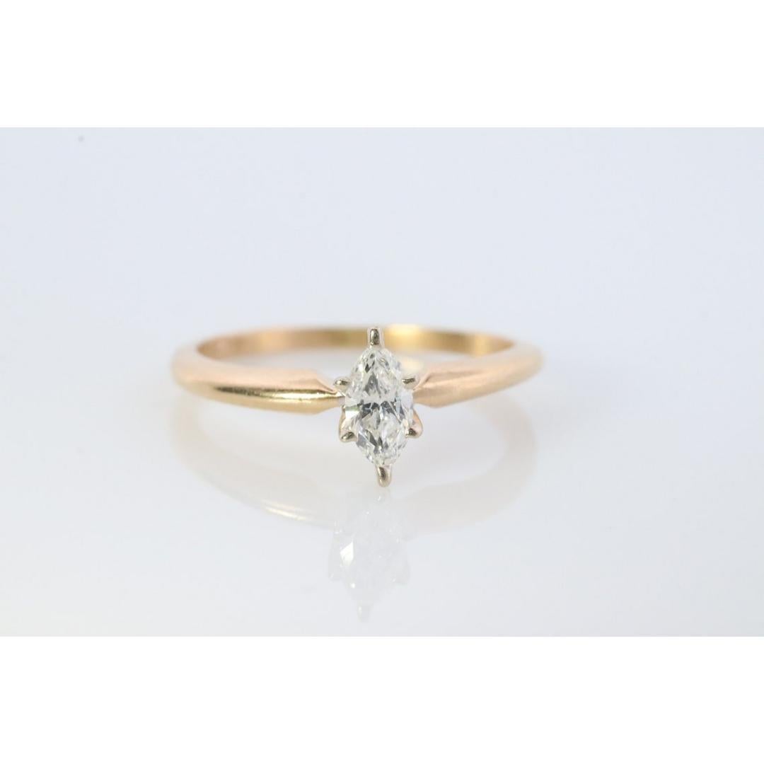 Marquise Diamond Solitaire Ring . 14k Diamond Petite 0.18ct Engagement Ring For Sale 5