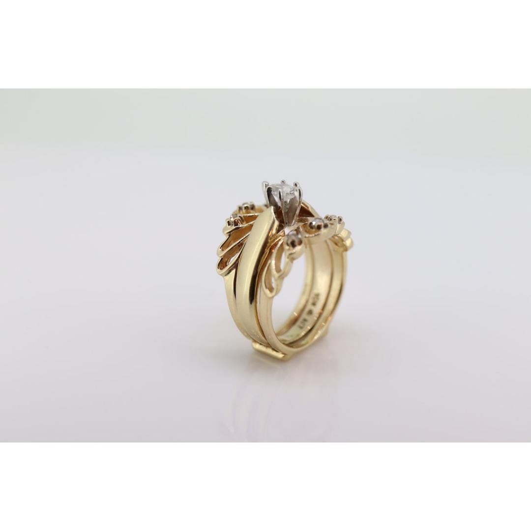 Vintage from the 1990s
Materials: Gold, Rose gold, Stone, White gold
Gemstone: Diamond
Gem Color: Colorless
Band Color: Yellow

Style: Art nouveau

Rare engagement set. This is a complete engagement ring set. Rings are made by different