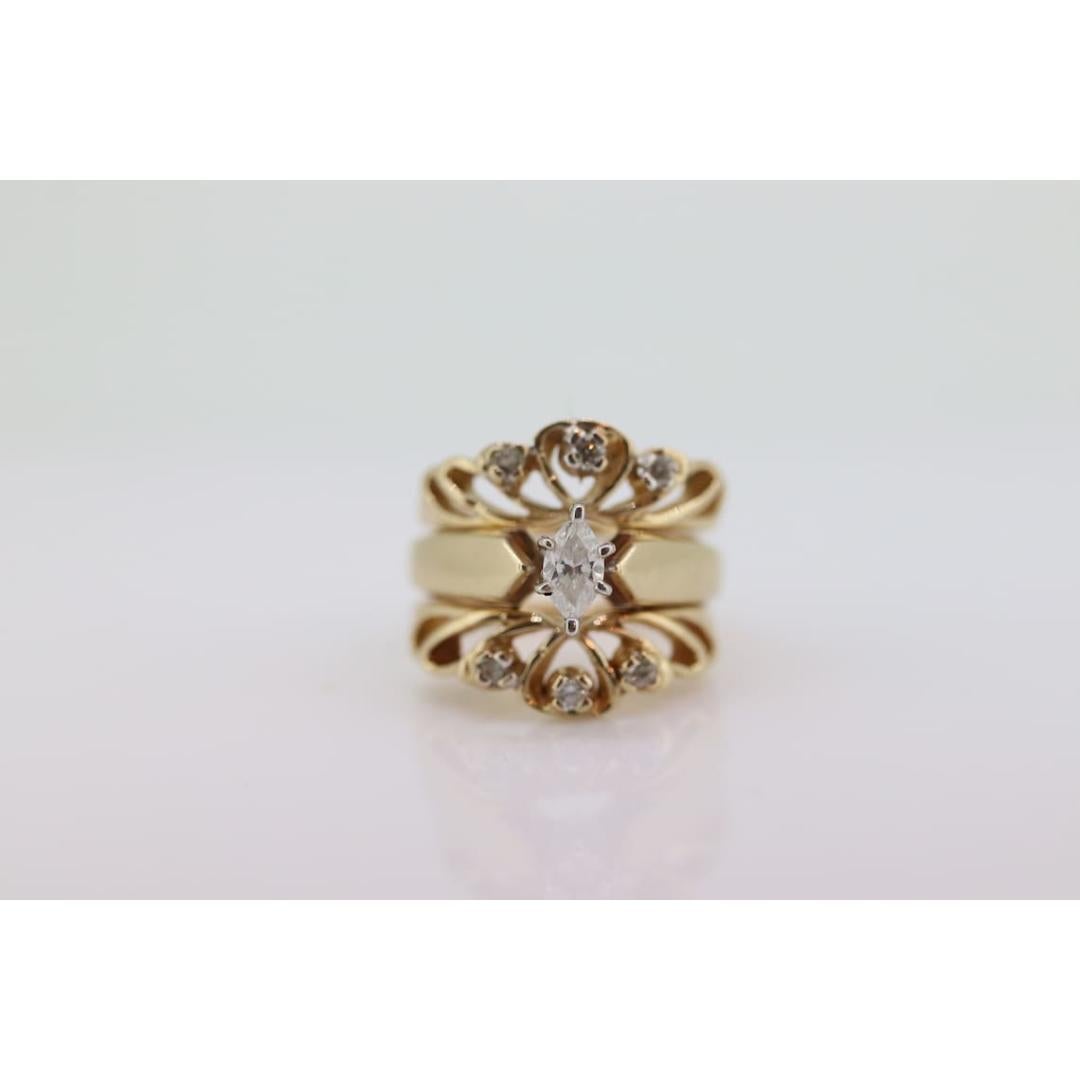 Marquise Diamond Solitaire Ring with Jacket. 14k and 10K Diamond Engagement Ring For Sale 1