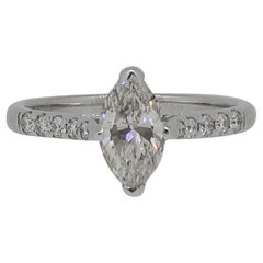 Marquise Diamond Solitaire with Diamond Shoulders 18 Karat White Gold