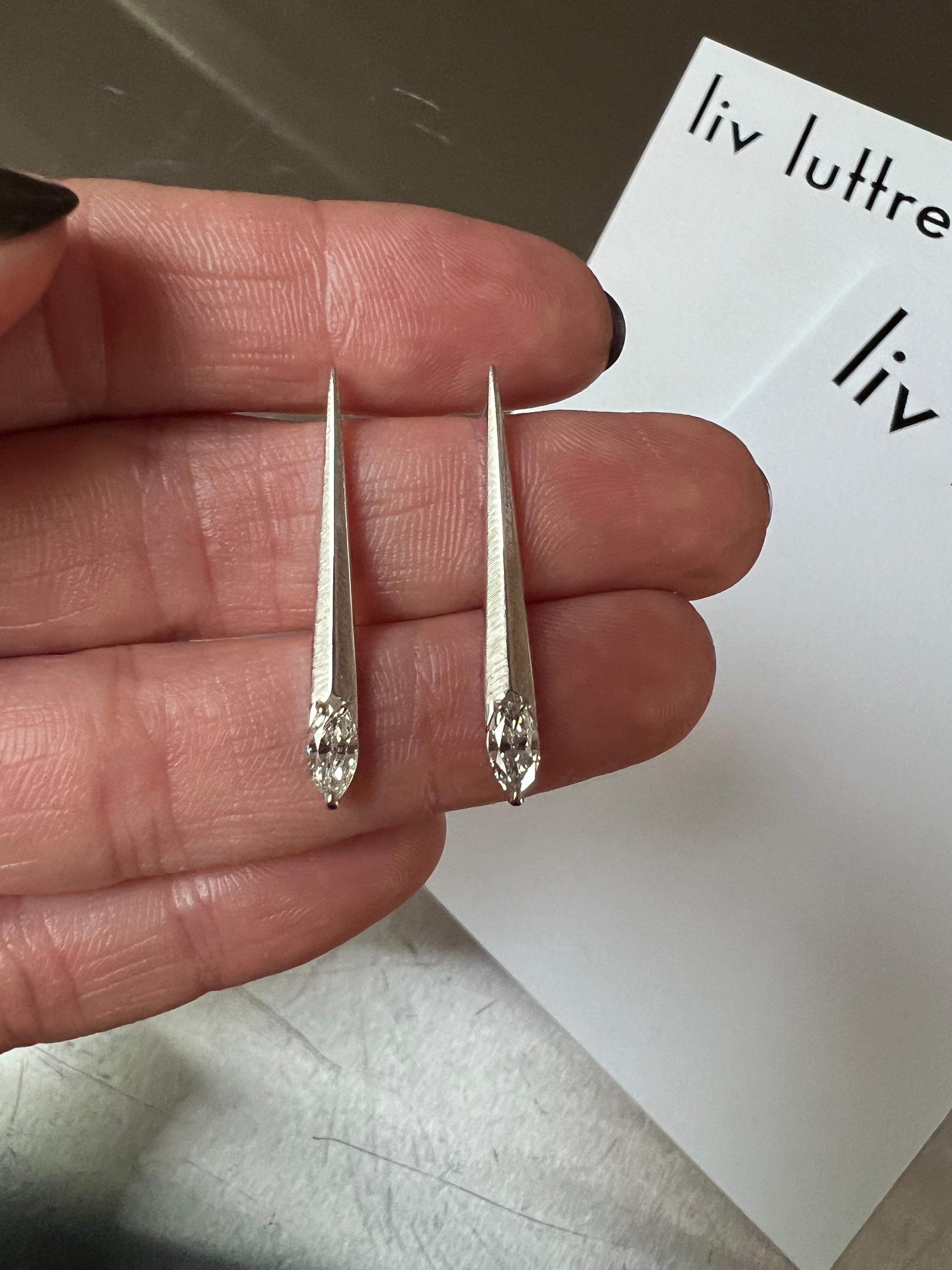 Contemporary SPEAR TIP EARRINGS White gold with marquise-cut diamond by Liv Luttrell For Sale