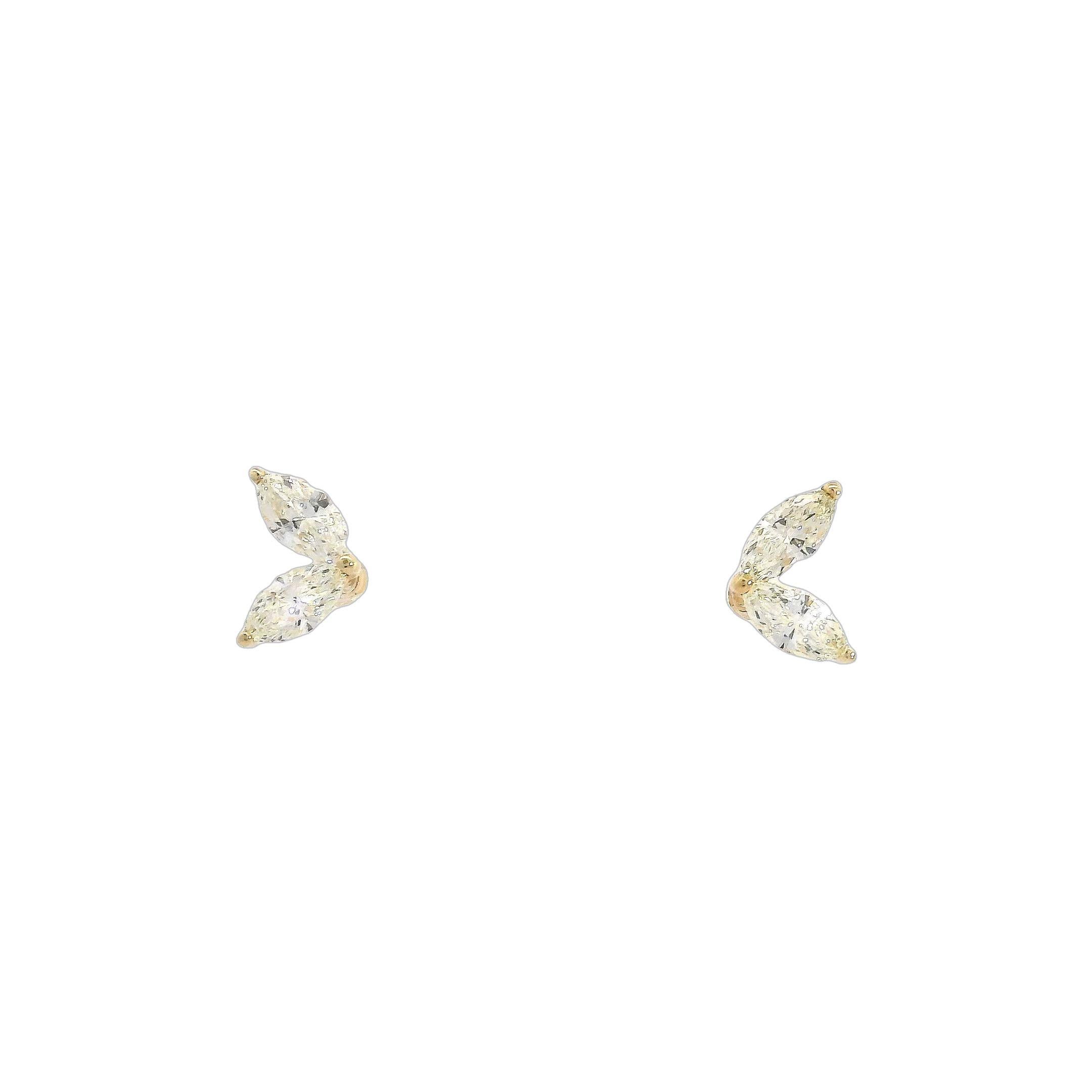 Marquise Diamant-Ohrstecker aus 18K Gelbgold (Zeitgenössisch) im Angebot