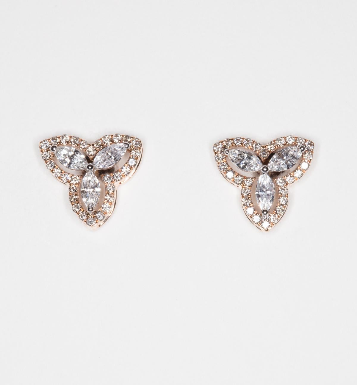 Marquise Diamond Studs in 18 Karat Rose Gold In Excellent Condition In Nantucket, MA