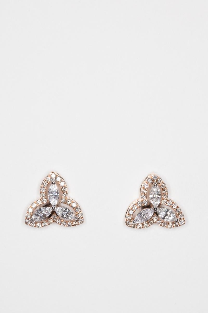 Women's or Men's Marquise Diamond Studs in 18 Karat Rose Gold