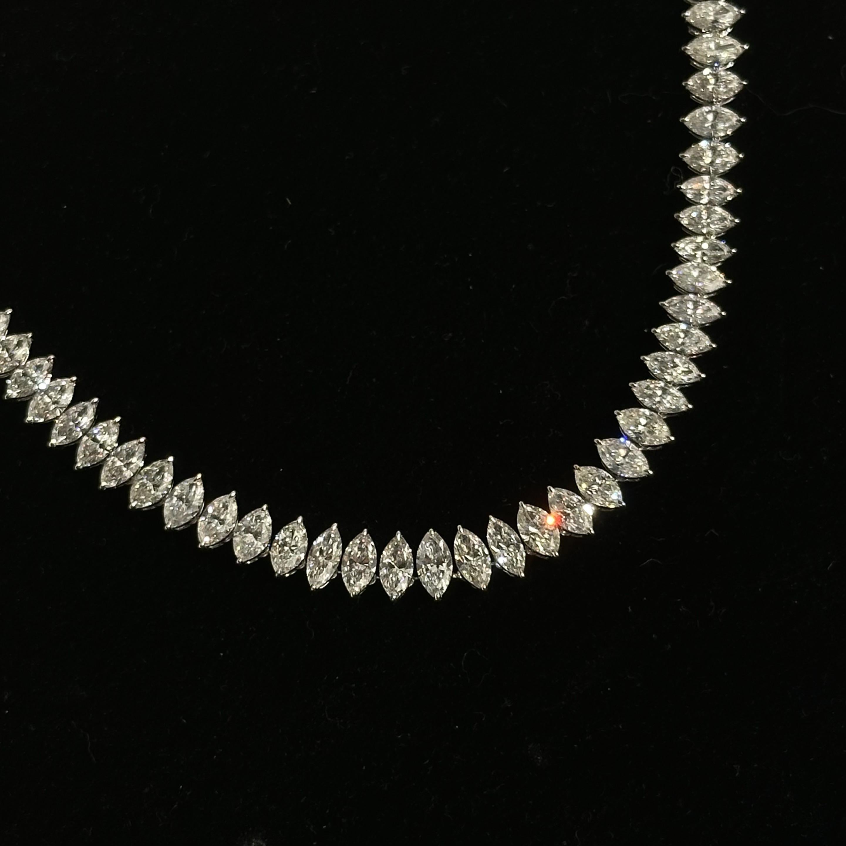Marquise Diamond Tennis Necklace 39.50 Carats In New Condition For Sale In New York, NY