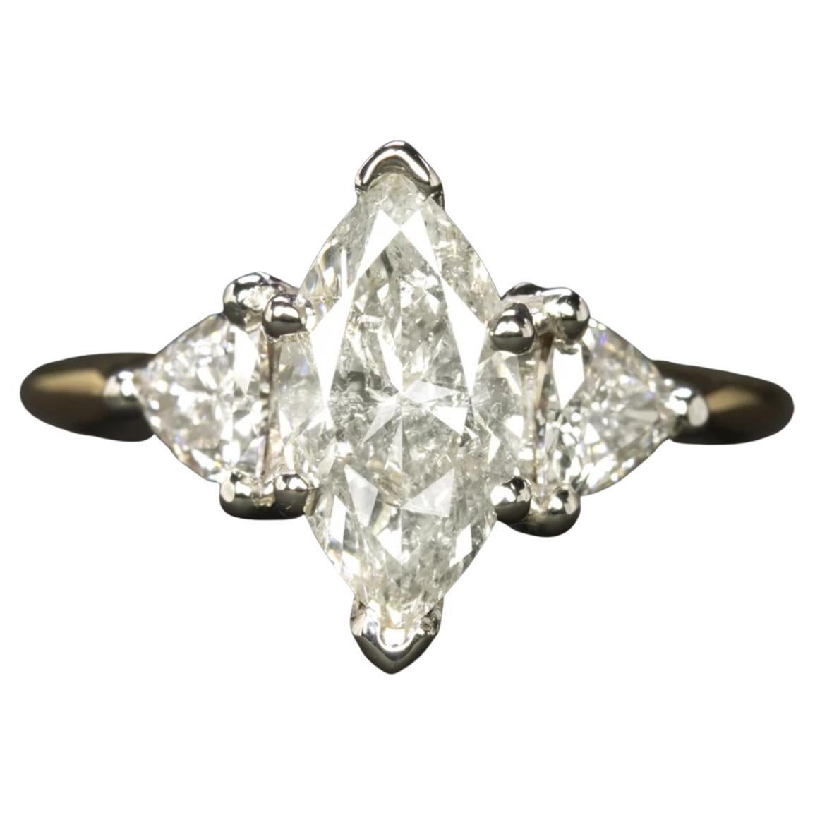 Marquise Diamond Three-Stone Engagement Ring in 14K Two-Tone Gold