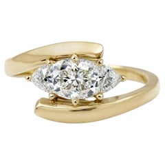 1,00 Karat Marquise-Diamant-Dreisteinring aus 14-karätigem Gelbgold