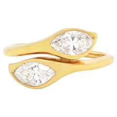 Retro Marquise Diamond Two-Stone Twist 18 Carat Yellow Gold Engagement Ring