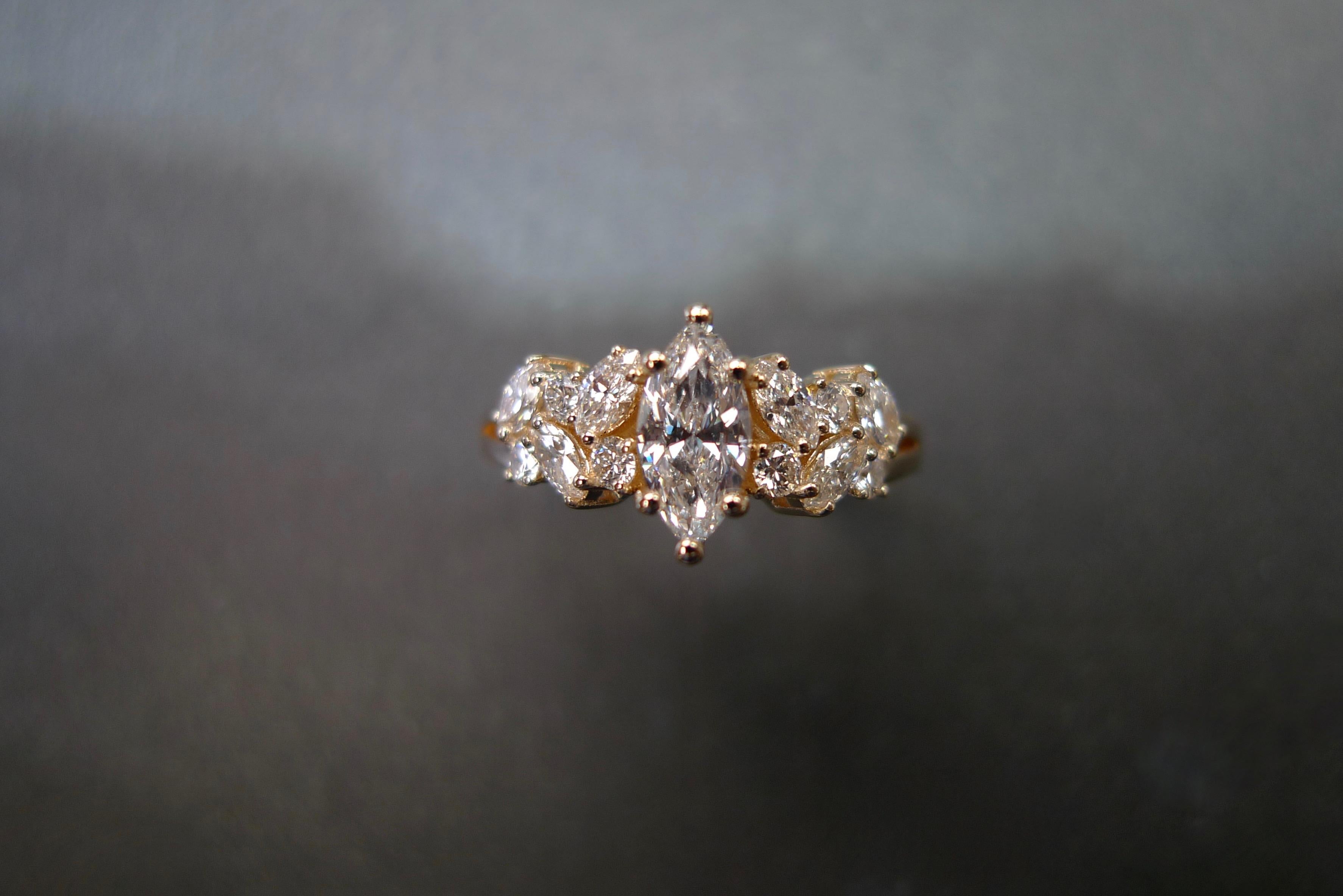 For Sale:  Marquise Diamond Unique Engagement Ring Handmade Custom Made Jewelry Rose Gold 5