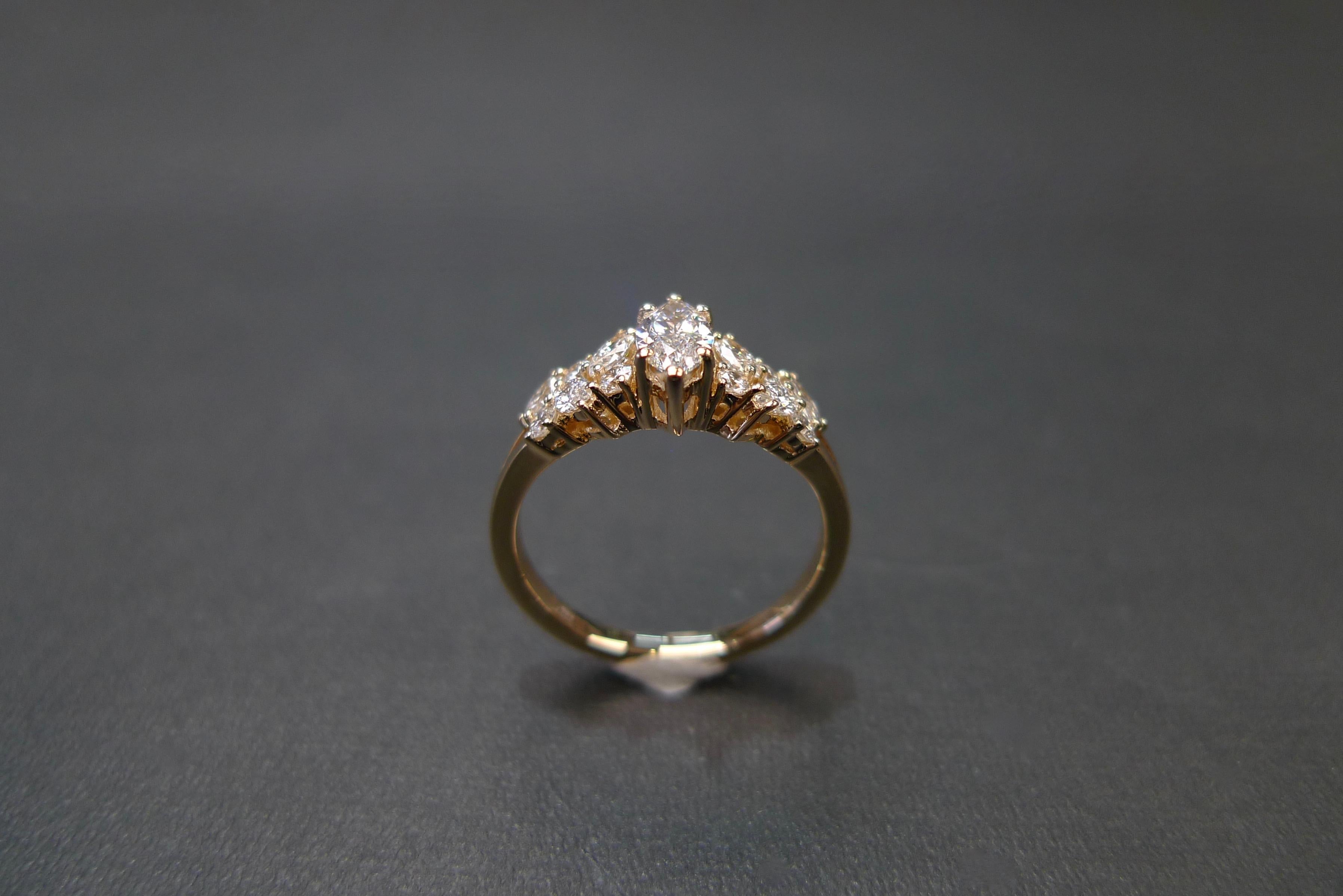 For Sale:  Marquise Diamond Unique Engagement Ring Handmade Custom Made Jewelry Rose Gold 7