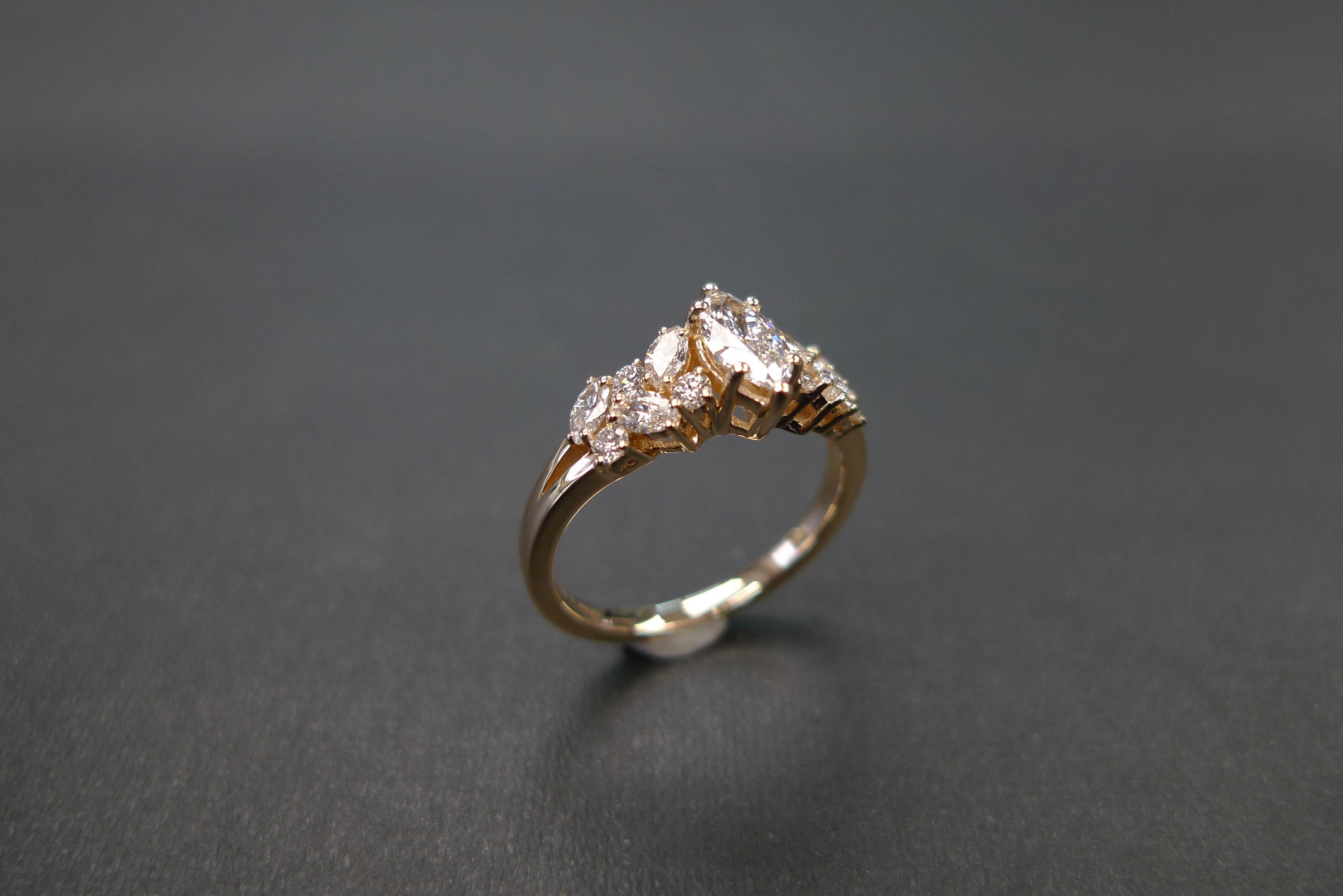 For Sale:  Marquise Diamond Unique Engagement Ring Handmade Custom Made Jewelry Rose Gold 8