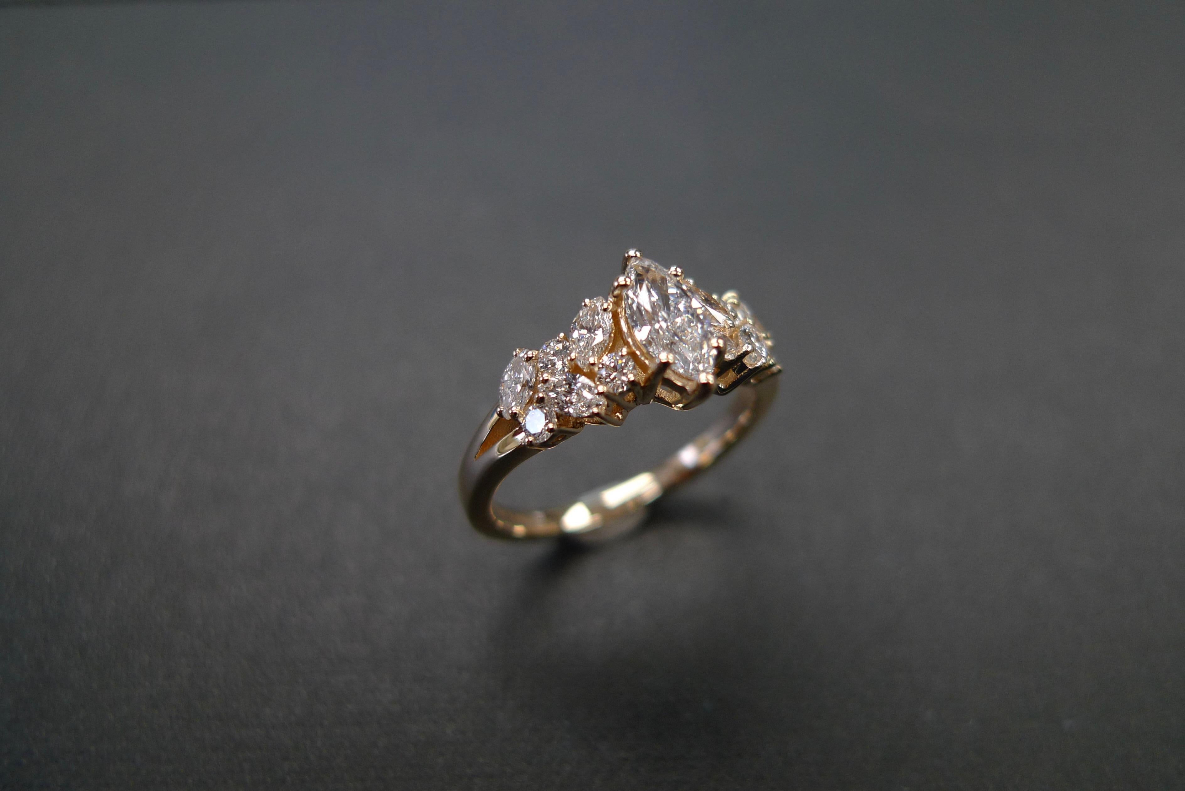 For Sale:  Marquise Diamond Unique Engagement Ring Handmade Custom Made Jewelry Rose Gold 9