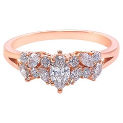 Bague de fiançailles unique faite à la main, en or rose et diamant marquise