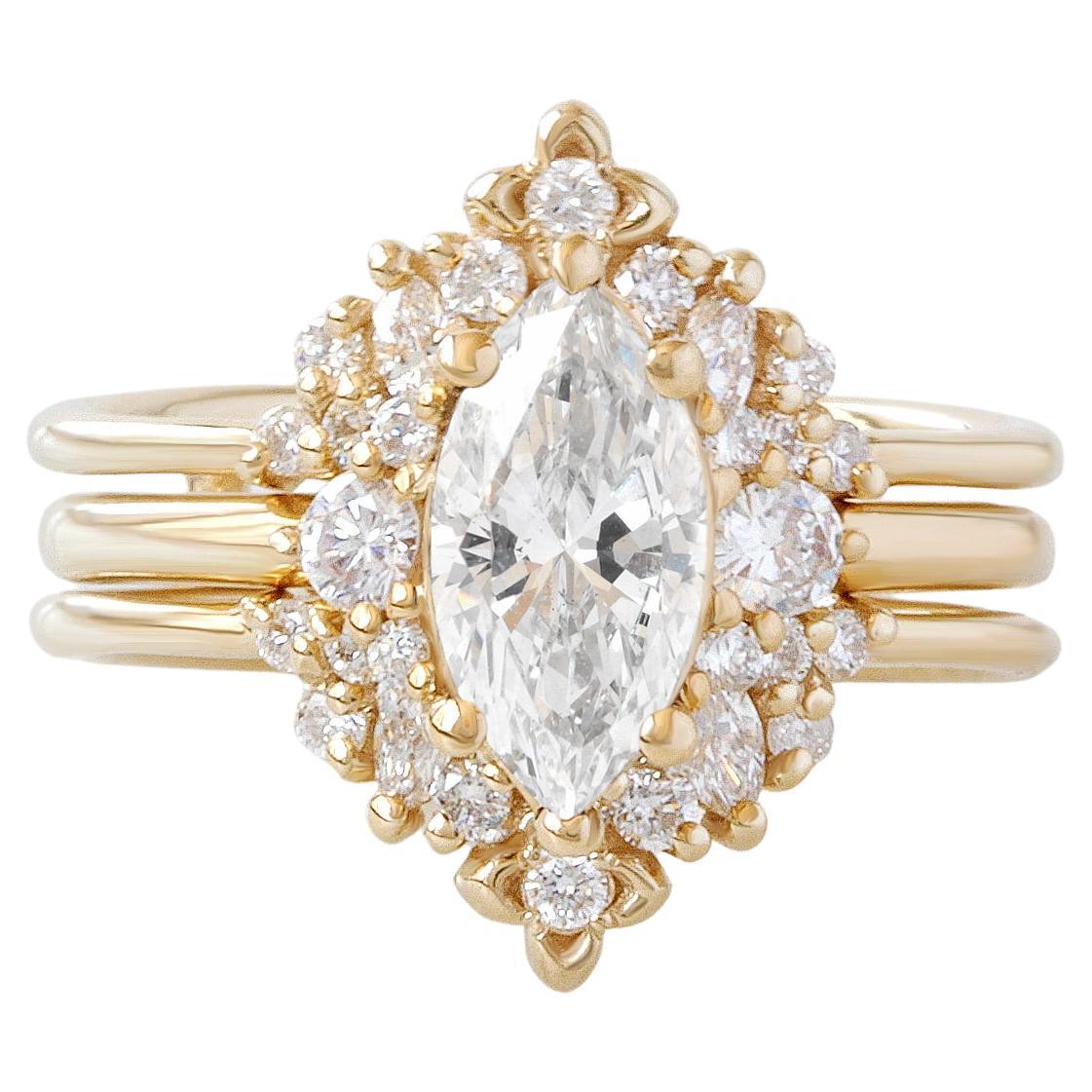 Marquise Diamant Einzigartiger Vintage-Hochzeitsring mit Isabella Orchidee-Ring