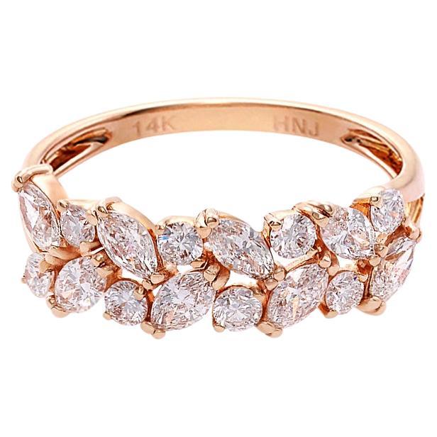 En vente :  Bague de fiançailles et bague de fiançailles en or rose avec diamants taille marquise, faite à la main