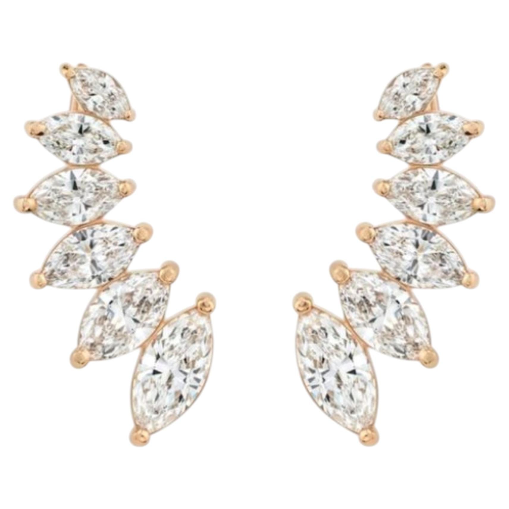 2.60ct Marquise Diamond 18K Yellow Gold Vine Ear Climber Earrings