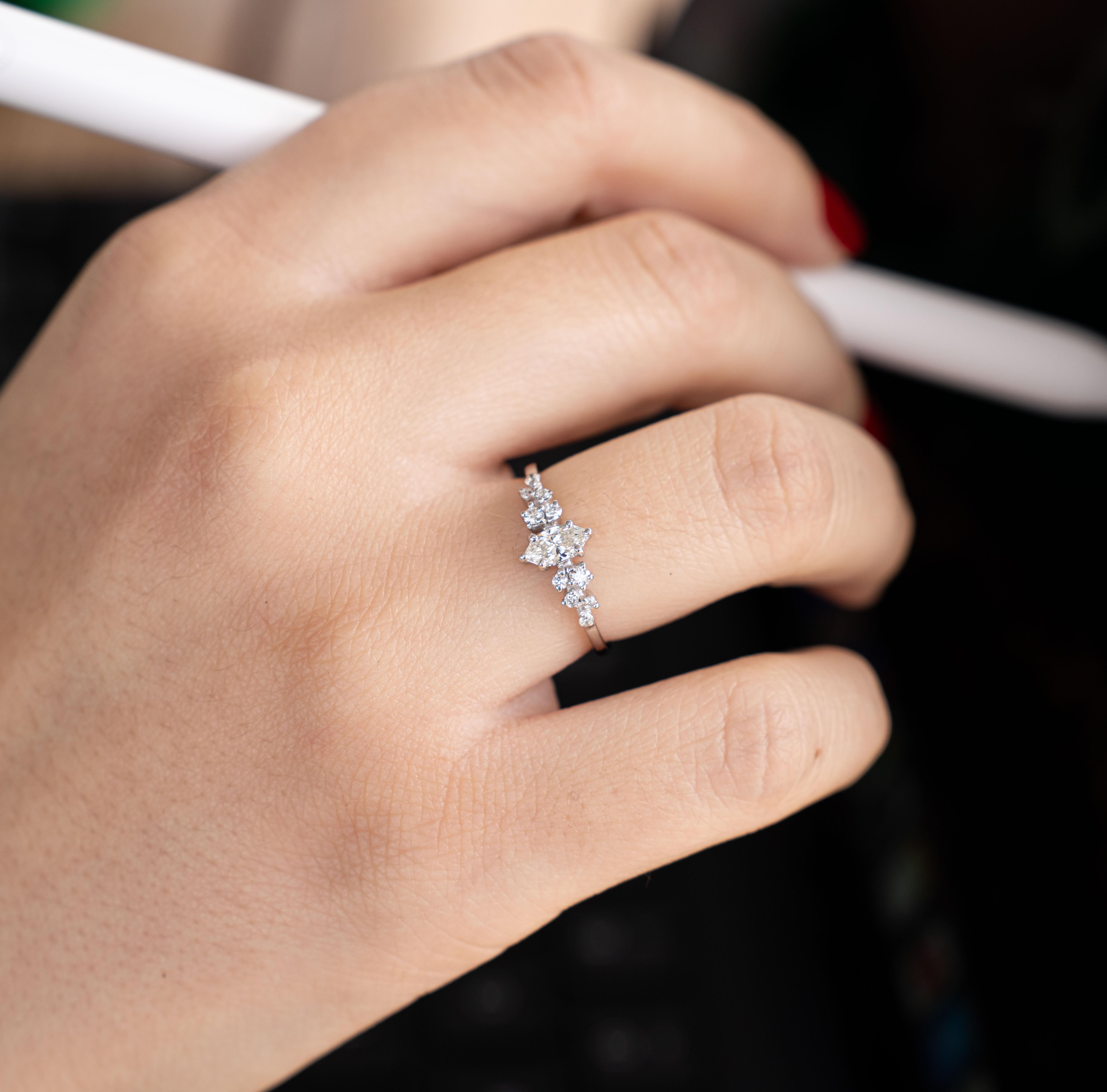 For Sale:  Marquise Diamond Vintage Engagement Ring 2