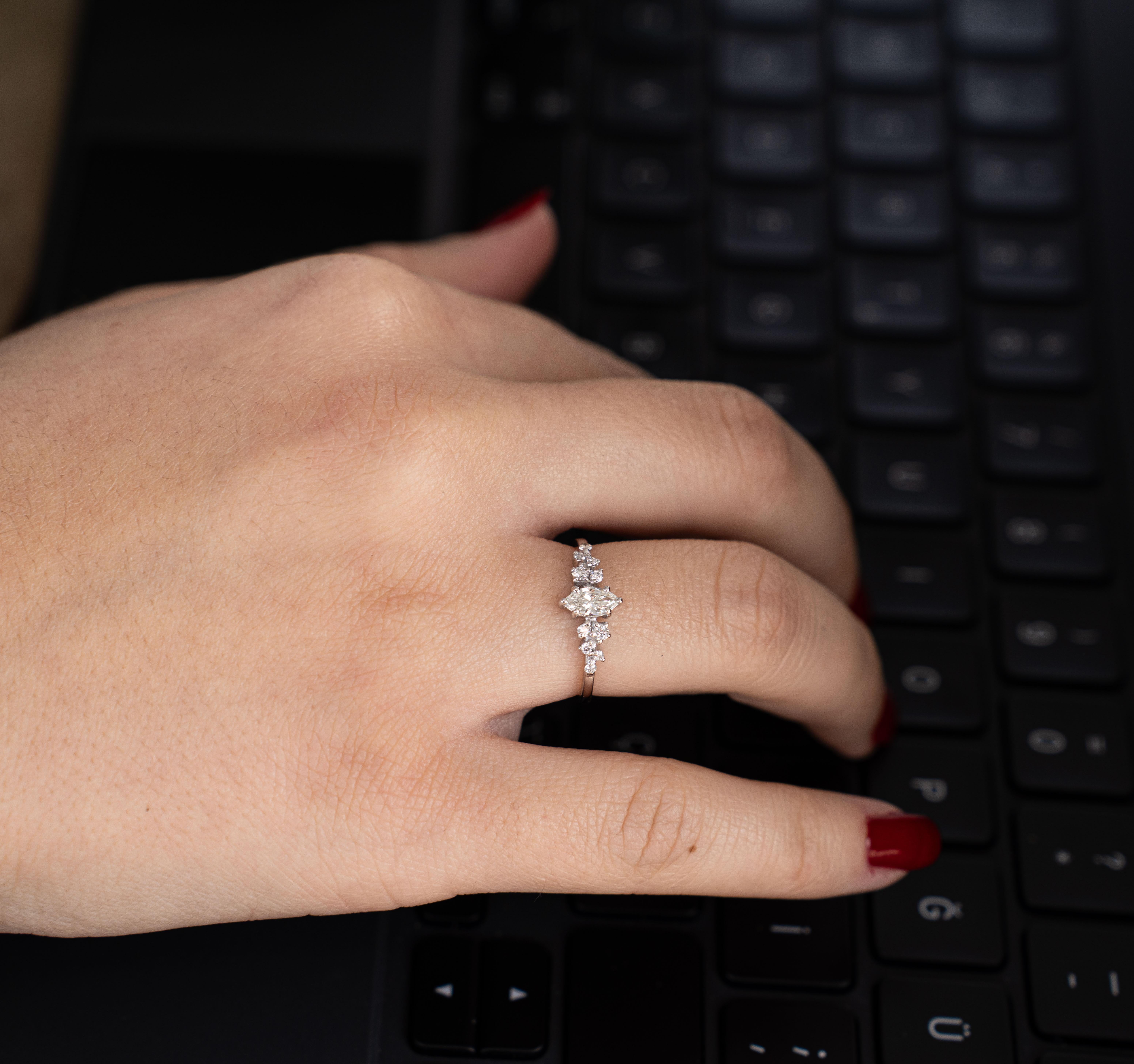 For Sale:  Marquise Diamond Vintage Engagement Ring 4