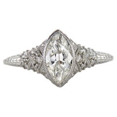 Bague de fiançailles en or blanc 14k avec chaton et diamant Marquise d
inspiration vintage