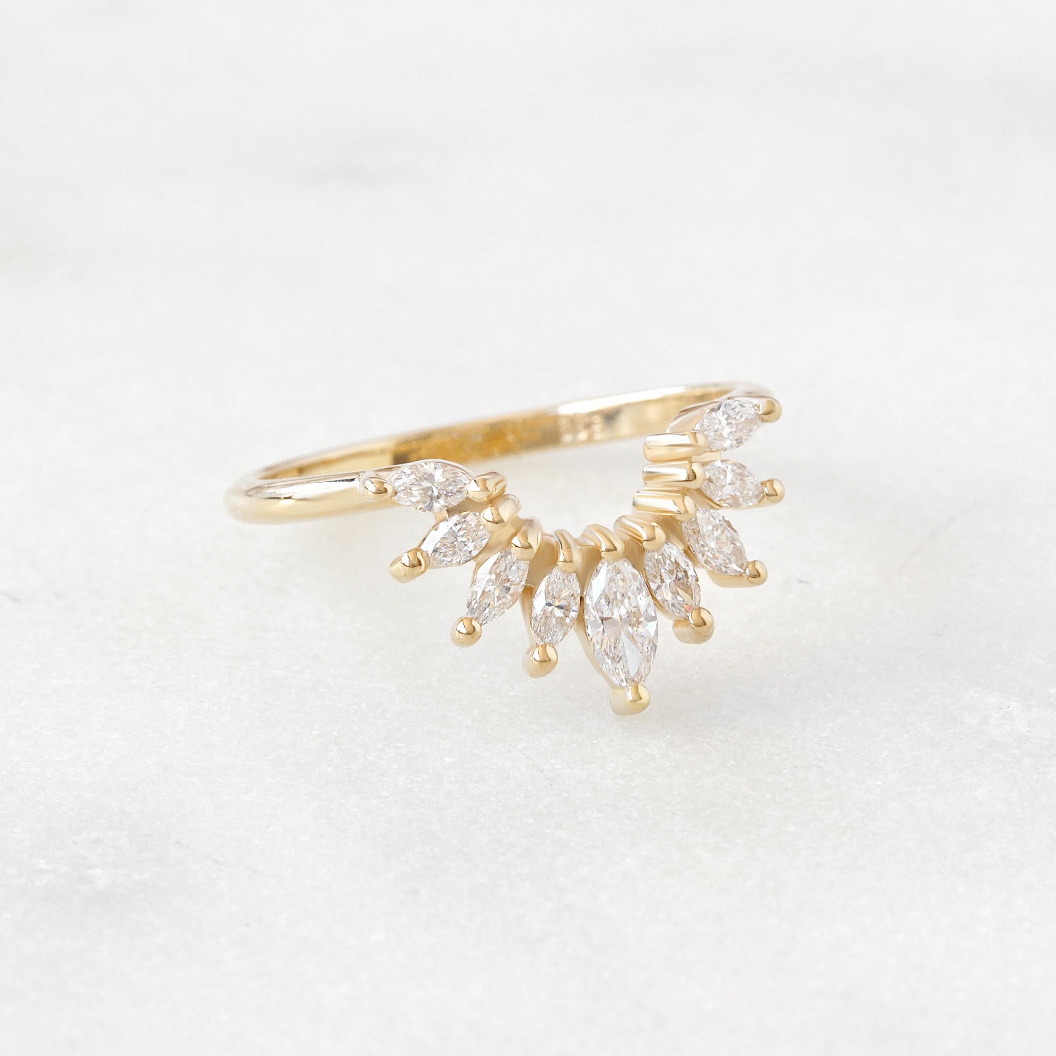 For Sale:  Marquise Diamond Wedding Curve Stacking Nesting ring Sunrise  2