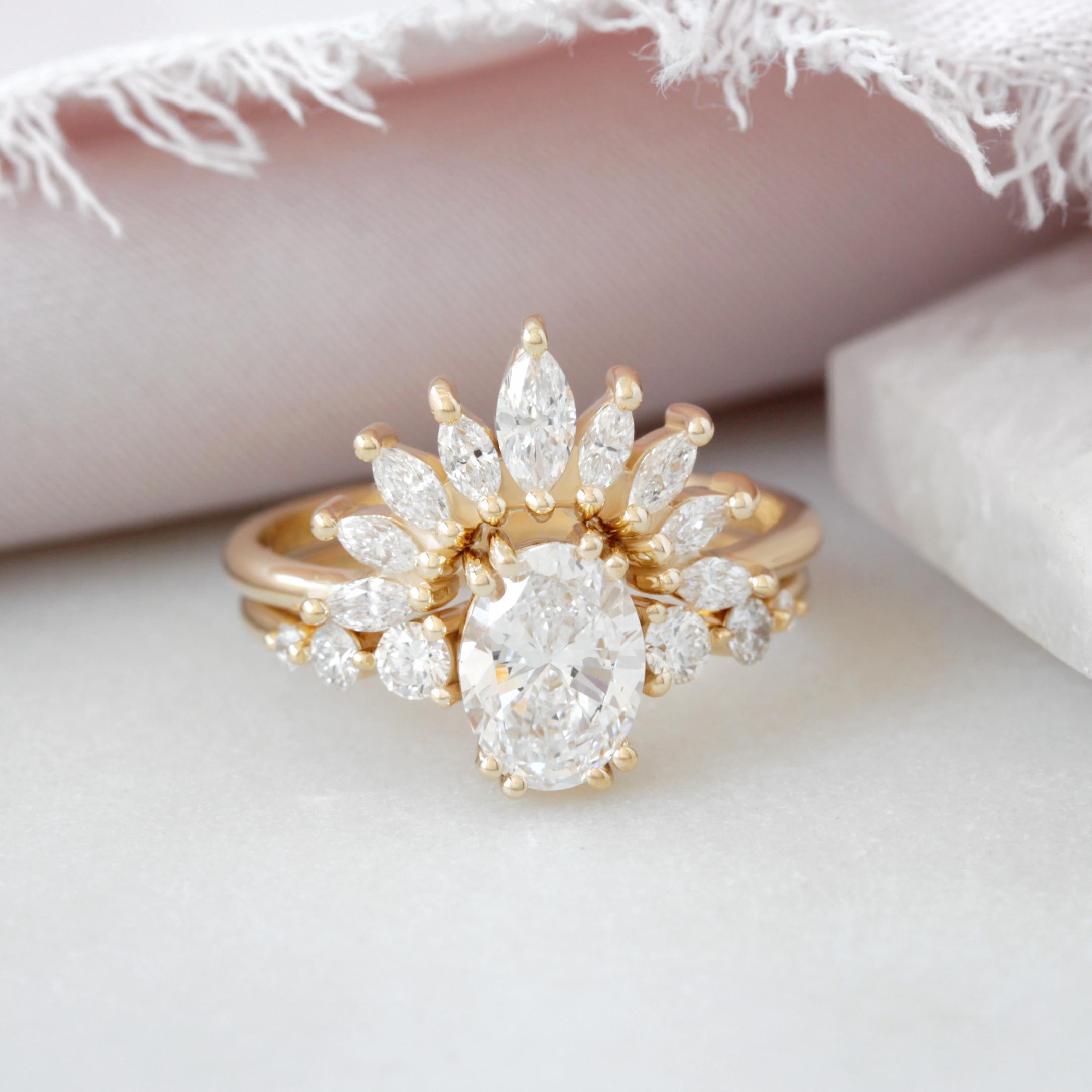 For Sale:  Marquise Diamond Wedding Curve Stacking Nesting ring Sunrise  4