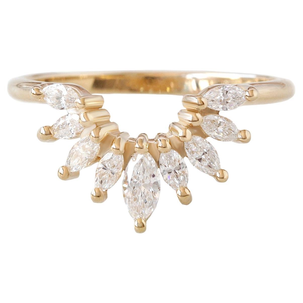 For Sale:  Marquise Diamond Wedding Curve Stacking Nesting ring Sunrise