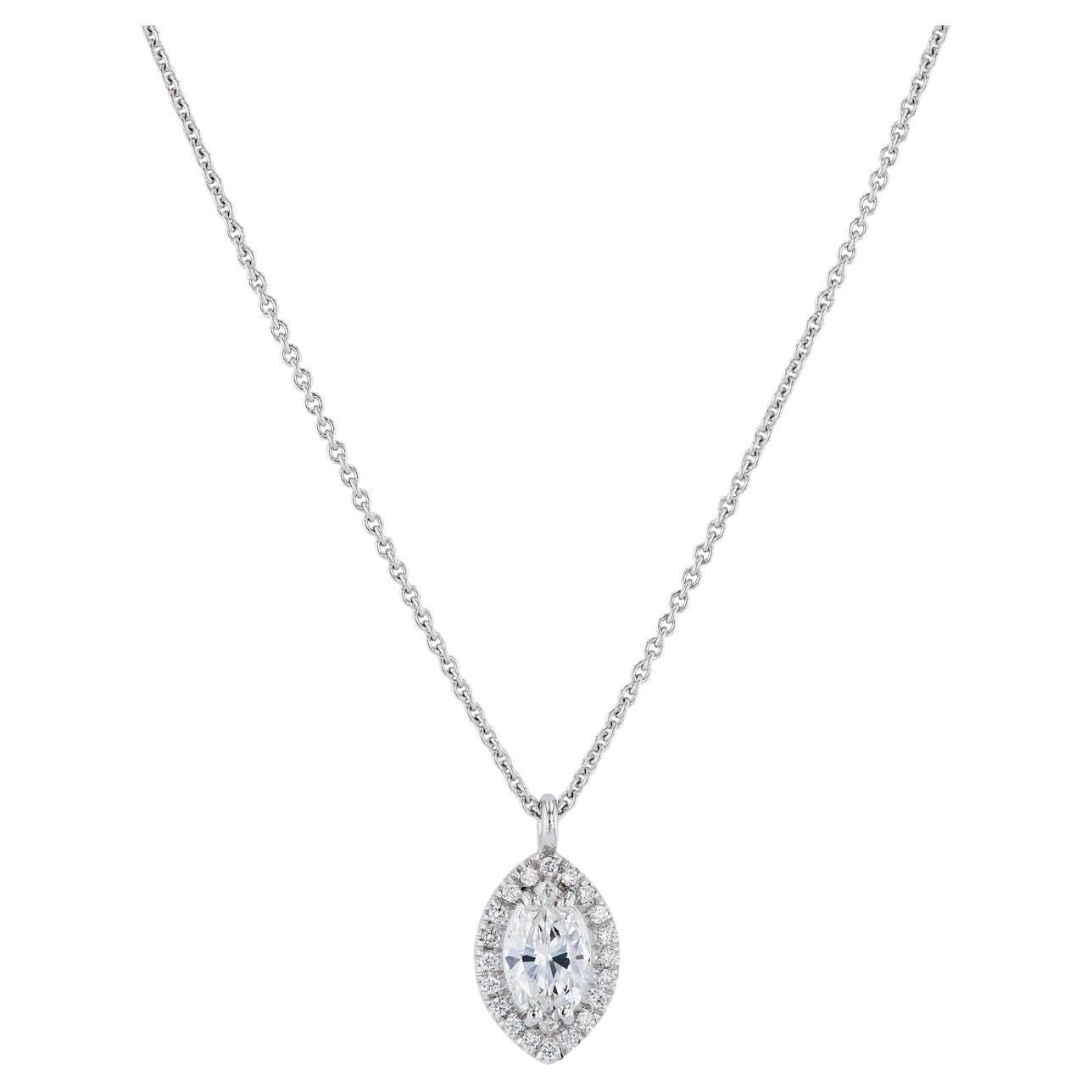 Marquise Diamond White Gold Pendant Necklace For Sale