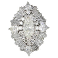 Marquise Diamond with Tapered Baguette Halo Ballerina Ring