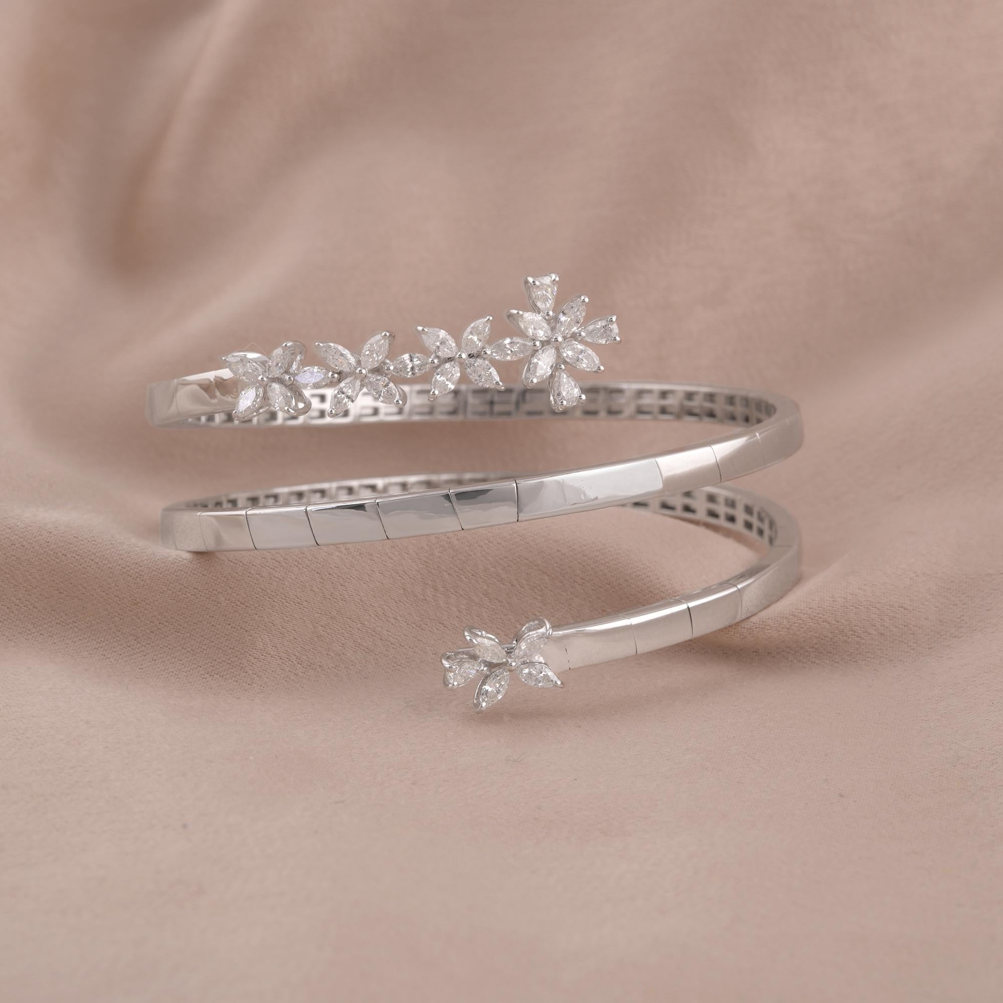 Marquise Cut Marquise Diamond Wrap Bangle Bracelet 18 Karat White Gold Handmade Fine Jewelry For Sale