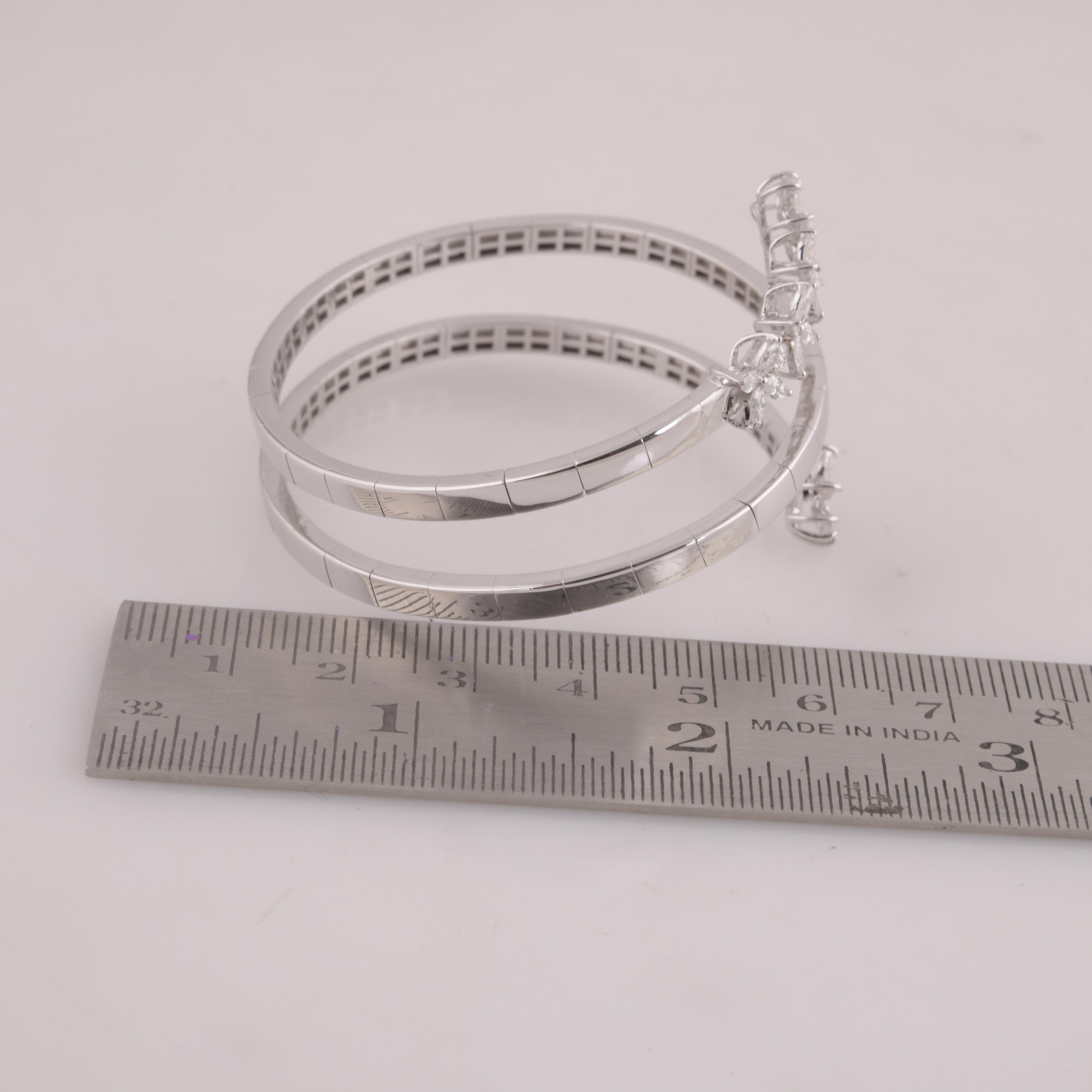 Women's Marquise Diamond Wrap Bangle Bracelet 18 Karat White Gold Handmade Fine Jewelry For Sale