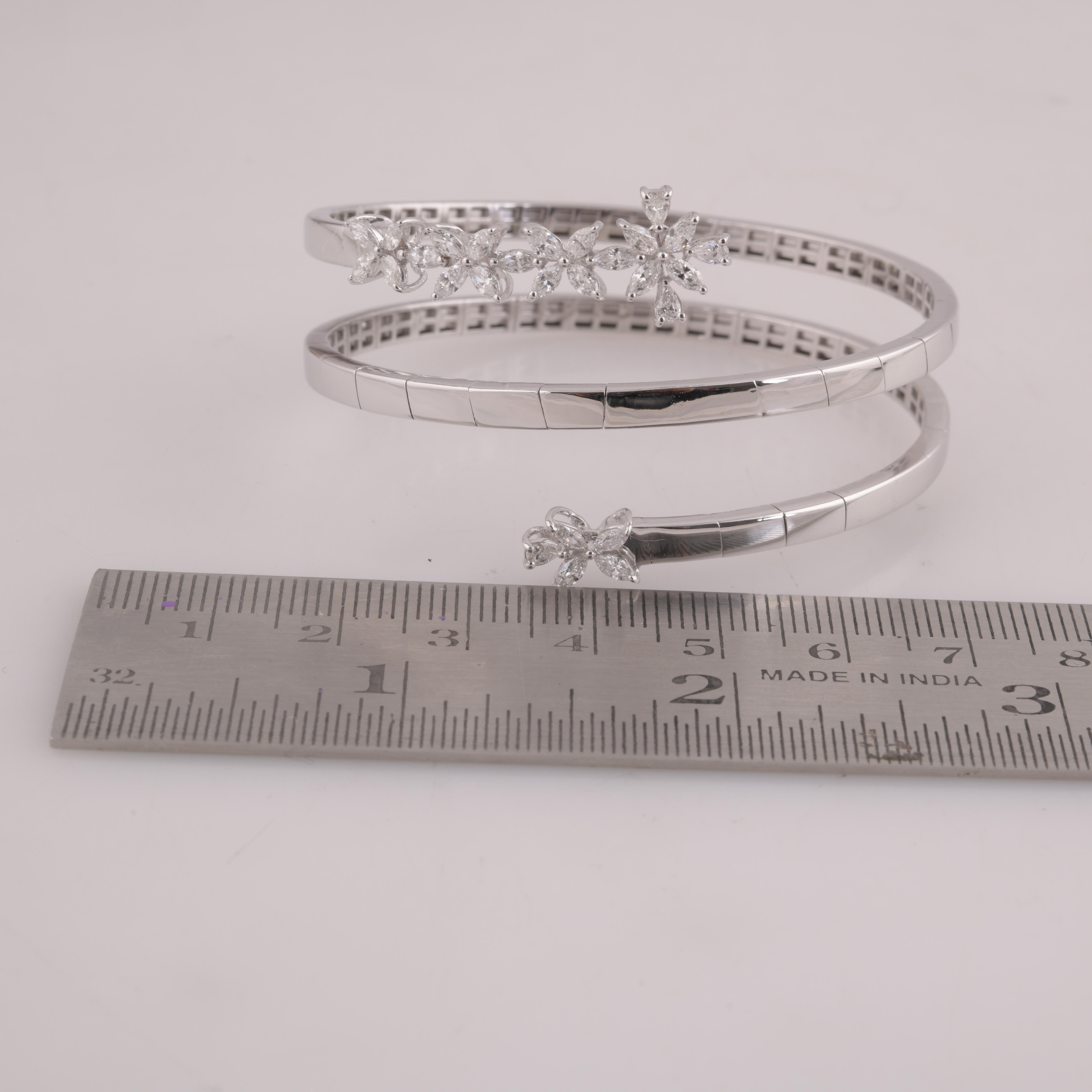 Marquise Diamond Wrap Bangle Bracelet 18 Karat White Gold Handmade Fine Jewelry For Sale 1