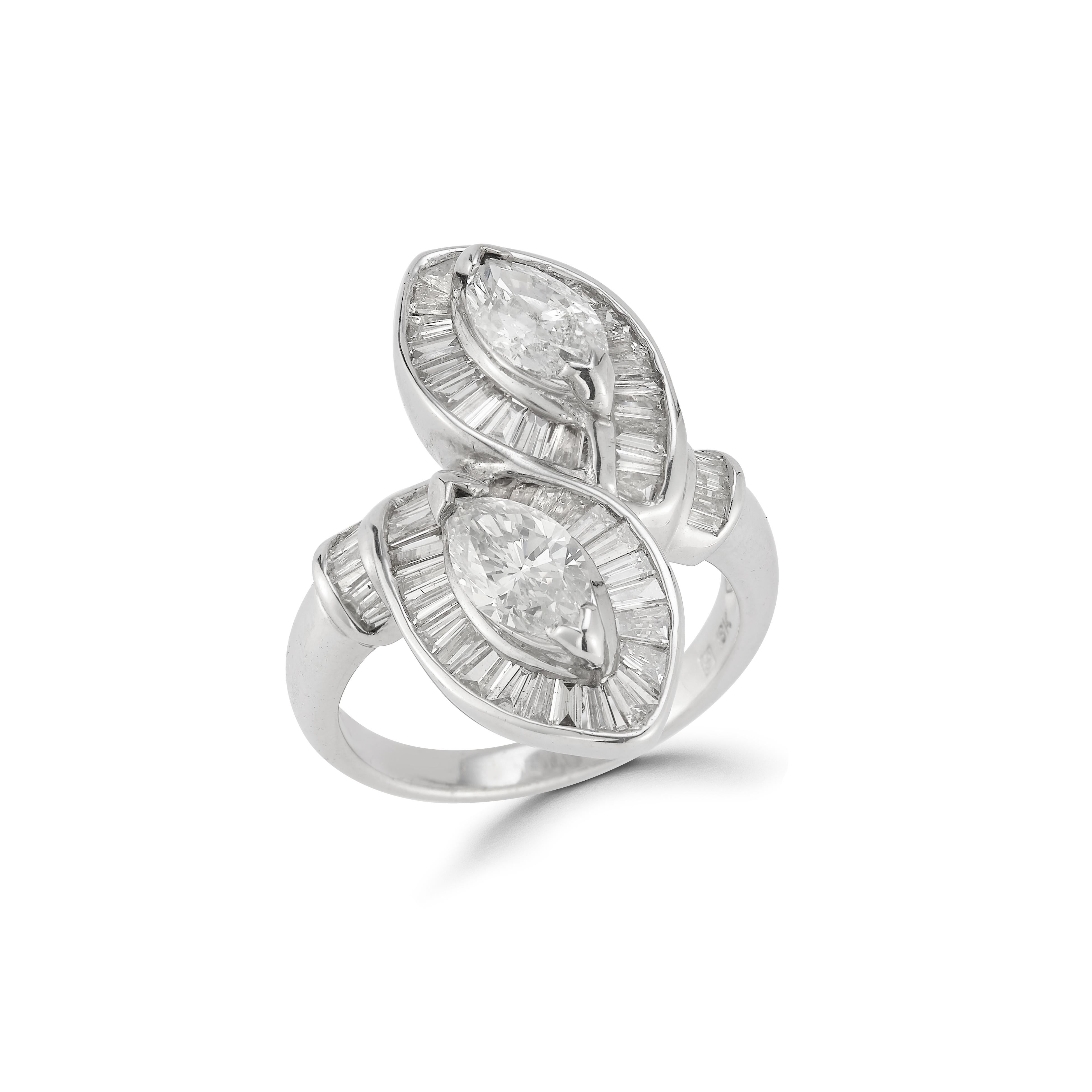 Marquise Diamond You and Me Ring 

