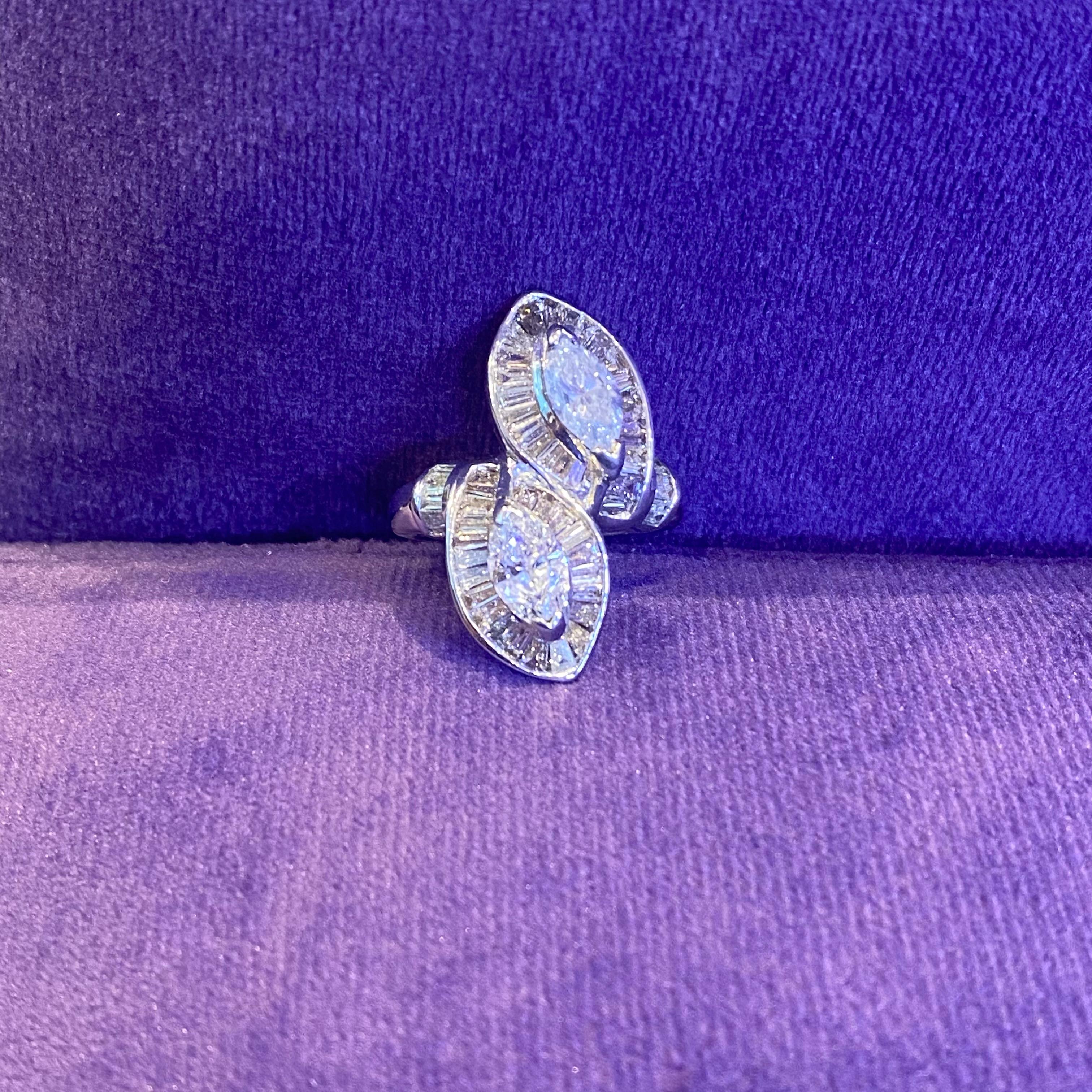 Marquise Diamond You and Me Ring For Sale 2
