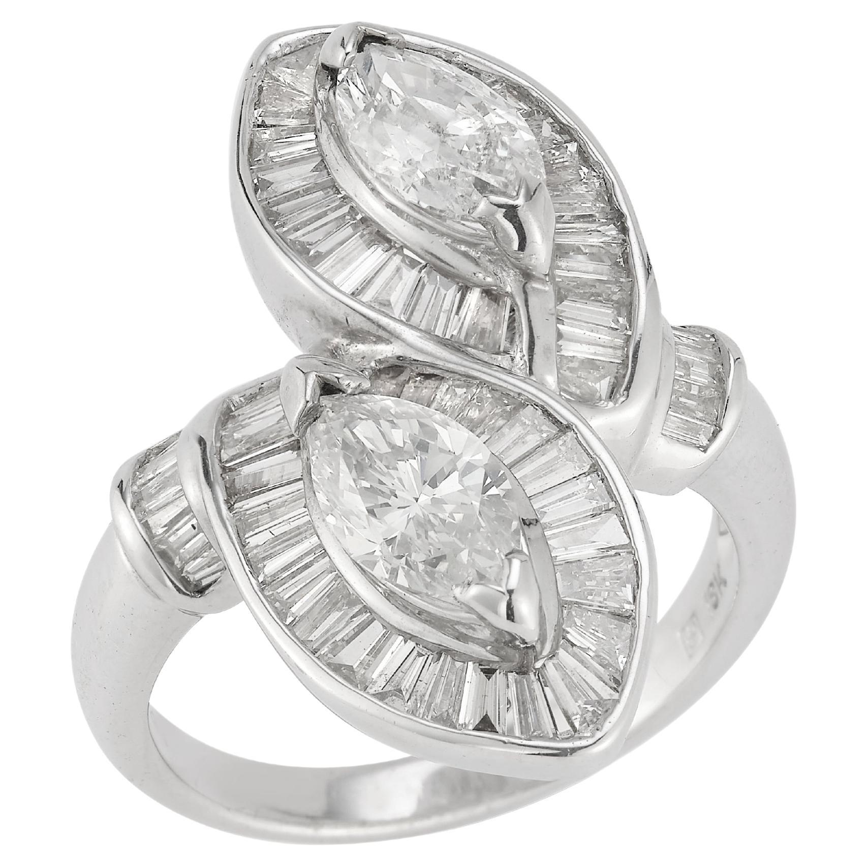 Marquise Diamond You and Me Ring For Sale